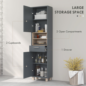 HOMCOM Tall Cabinet with Open Shelves and Drawer - Grey by HOMCOM