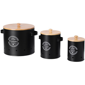 Kitchen Potato Onion Garlic Storage Bin Set with Peeler - Black by Livingandhome