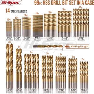 HSS Steel Drill Bit Set - Gold / 99 Piece by Hi-Spec