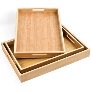 Set of 3 Wooden Bamboo Breakfast Trays - Brown by Maison Des Cadeaux