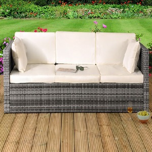 Rattan Sun Lounger Storage Sofa - Grey by Comfy Living