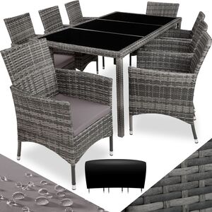 Rattan Garden Furniture Set 81 With Protective Cover - Mottled Grey/Grey by tectake