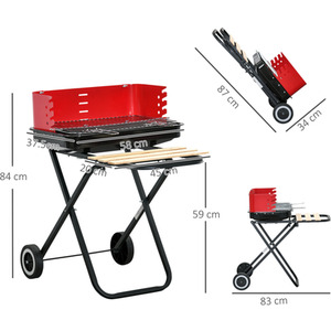Outsunny Foldable Barbecue Grill with Wheels - Black and Red by Outsunny