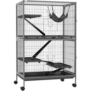 PawHut Pet Cage Small Animal House for Ferret Chinchilla Kitten with Hammock - Grey by PawHut