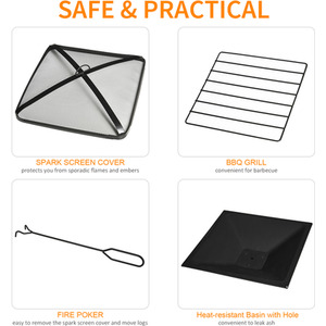 Outsunny 3 in 1 Square Fire Pit Metal - Black by Outsunny