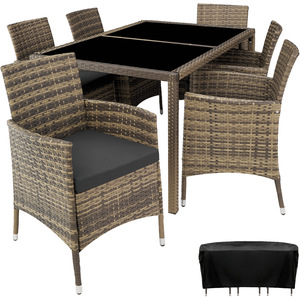 Rattan Garden Furniture Set 61 With Protective Cover - Nature/Dark Grey by tectake