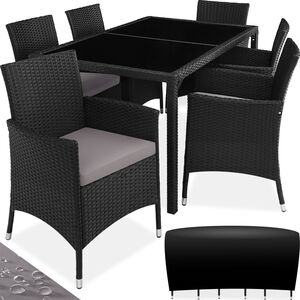 Rattan Garden Furniture Set 61 With Protective Cover - Black/Grey by tectake