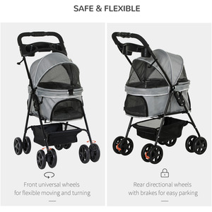 PawHut Dog Stroller Pet Travel Pushchair Foldable - Grey by PawHut