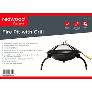 21'' Round Metal Firepit Bowl - Black by Garden Mile