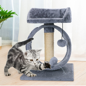 Cat Tree Tower Grey Kitten Scratching Post with Bed - Cat Tree Grey by Nobleza