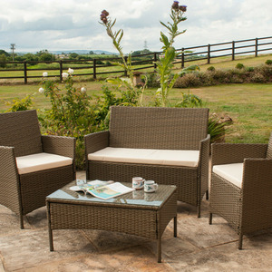 4 Piece Rattan Garden Furniture Set with Cover - Brown by Comfy Living