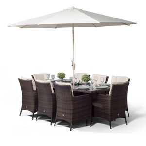 Savannah Square Rattan Patio Dining Set with Ice Bucket Drinks Cooler - Brown / 8 by Giardino