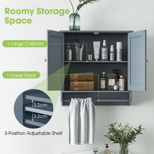 Bathroom Cabinet with Towel Bar - Grey by Costway