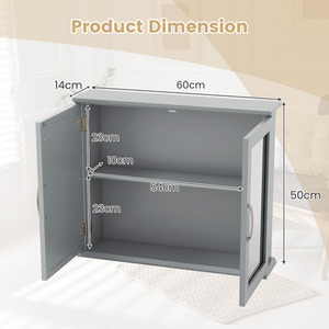 Bathroom Mirror Cabinet Wall Mounted Storage Cupboard - Grey by Costway