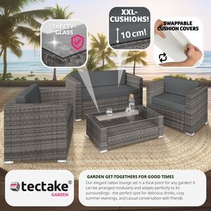 Rattan Garden Set Munich 4 Seats 1 Table - Grey by tectake