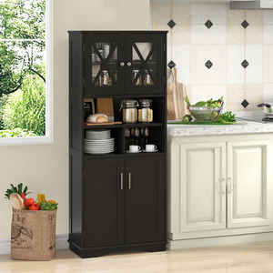 Tall Bathroom Cabinet Floor Storage Cabinet - Black by Costway