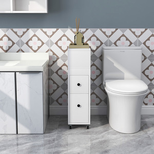 Movable Bathroom Storage Cabinet - White by Costway