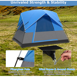 3-Person Outdoor Camping Tent - Blue by Costway