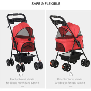 PawHut Dog Stroller Pet Travel Pushchair Foldable - Red by PawHut