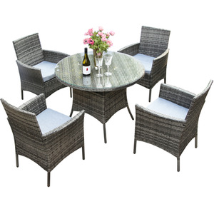 Deluxe Rattan 4 Seater Bistro Set with Round Table - Grey by RayGar
