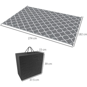 Outsunny Reversible Outdoor Rug with Carry Bag and Ground Stakes - Grey by Outsunny