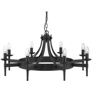 Cartwheel 8 Light Chandelier Black Finish, E14 - Black