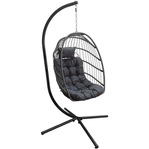 Steel Frame Hanging Egg Chair with Stand, Cover and Cushions - Grey by Samuel Alexander
