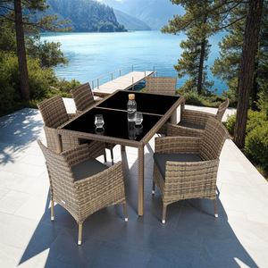 Rattan Garden Furniture Set 61 With Protective Cover - Nature/Dark Grey by tectake