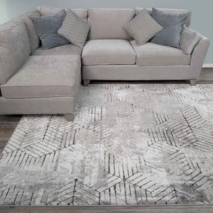 Grey Distressed Abstract Gold Geometric Motif Area Rug by The Rug House