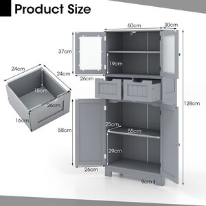 Floor Storage Cabinet with 2 Glass Doors - Grey by Costway