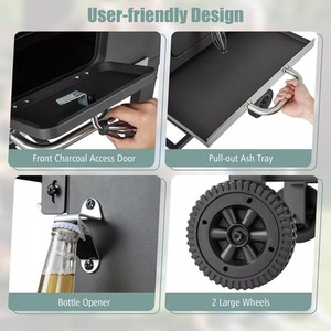 BBQ Smoker with Wheels and 2 Foldable Side Shelves - Black by Wyld and Coco