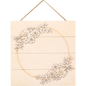 Wooden Hanging Floral Plaque - Wood