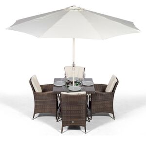 Savannah Square Rattan Patio Dining Set with Ice Bucket Drinks Cooler - Brown / 4 by Giardino