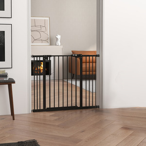 Dog Gate Pressure Fit Pet Safety Barrier - Black / Metal Plastic / 74 - 100 cm by PawHut