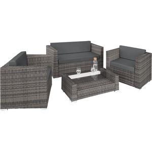 Rattan Garden Set Munich 4 Seats 1 Table - Grey by tectake