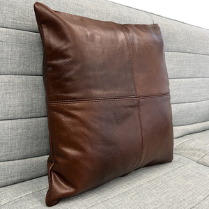 Check Leather Sofa Cushion Covers - Brown by Charlie London