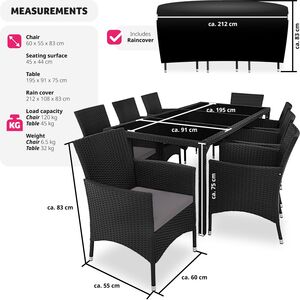 Rattan Garden Furniture Set 81 With Protective Cover - Black/Grey by tectake