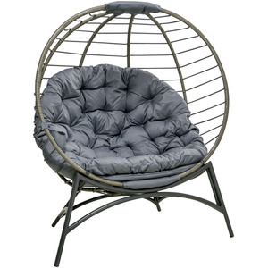 Outsunny Folding Rattan Egg Chair Freestanding Basket Chair with Cushion - Grey by Outsunny