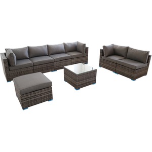 Rattan 7 Seater Modular Outdoor Garden Sofa - Grey by Furniture One
