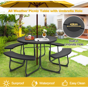 8-Person Round Picnic Bench Table Set - Black by Costway