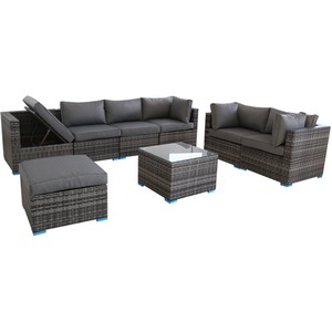 Rattan 8 Piece Modular Outdoor Recliner Garden Sofa - Mix Brown by Furniture One