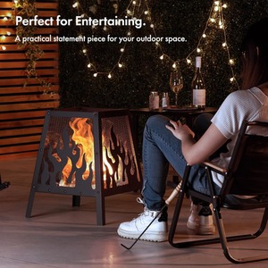 Steel Fire Pit Square Design Outdoor - Black