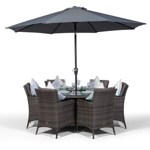 Savannah Round Rattan Patio Dining Set with Ice Bucket Drinks Cooler - Grey / 6 by Giardino