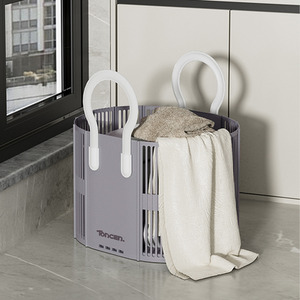 Laundry Basket Foldable Plastic with Handles - Grey by Livingandhome