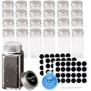 24-Piece Glass Spice Jars with Airtight Aluminum Lids - Silver by Livingandhome