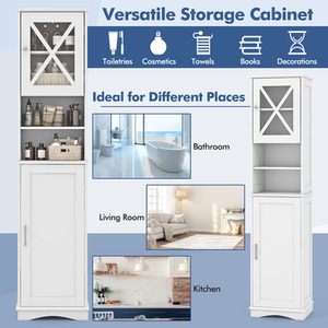 170cm Tall Bathroom Cabinet - White by Costway