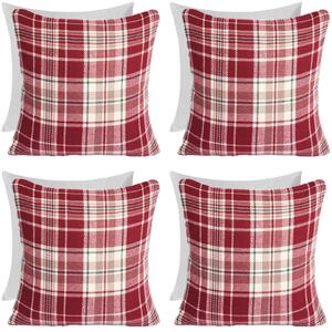 Pack Of Dorset Woven Check Filled Cushions - Red / 4 by OHS