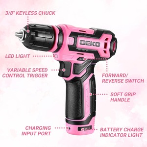 Cordless Drill 12V with Tool Set - Pink