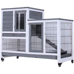 Wooden Double Decker Indoor Rabbit Hutch on Wheels - Grey by NOVECRAFTO
