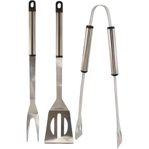 3 Piece BBQ Tool Set Utensil - Silver by Garden Mile